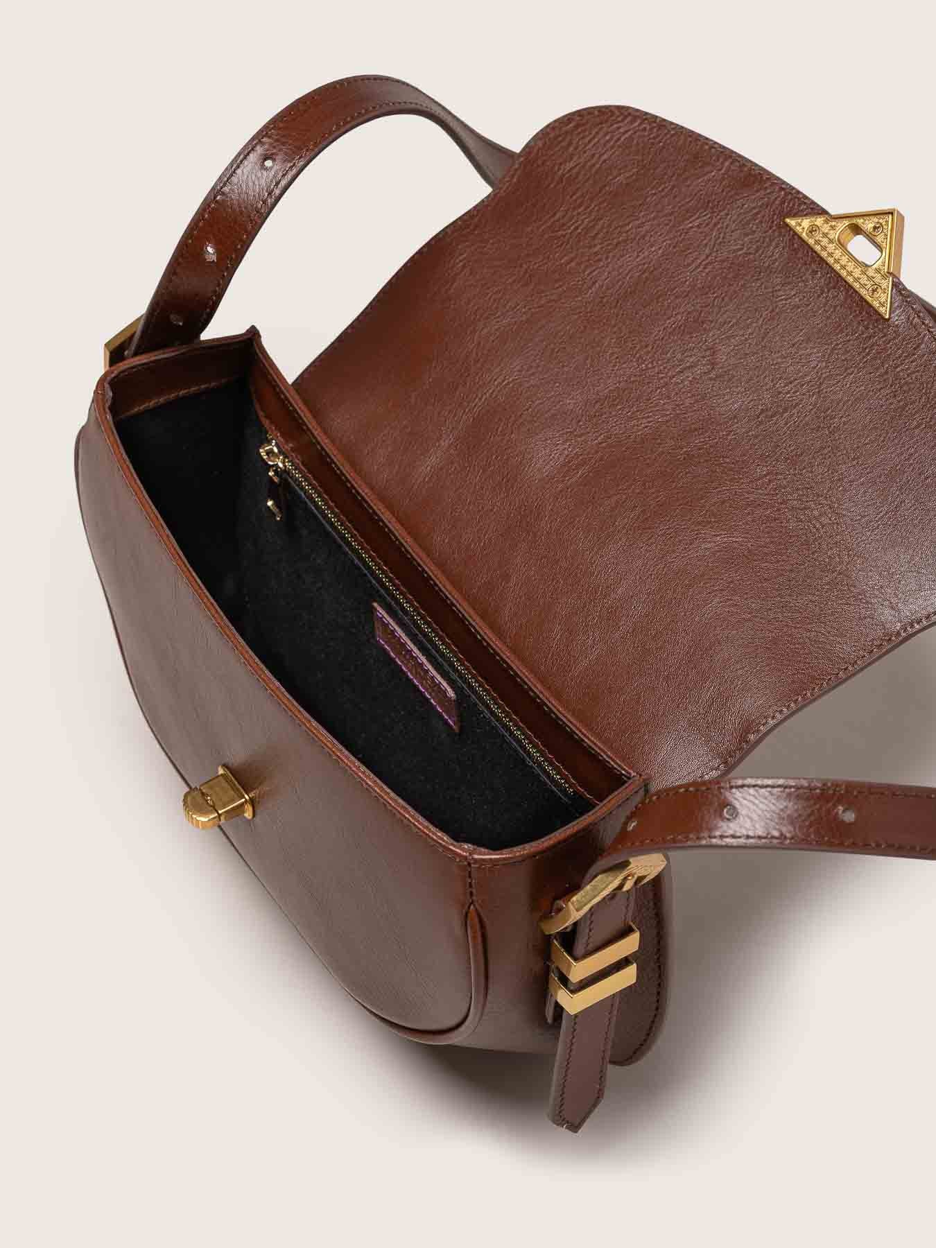 Forro de algodón y acabados internos del bolso MAUSKA Castañuela avellana