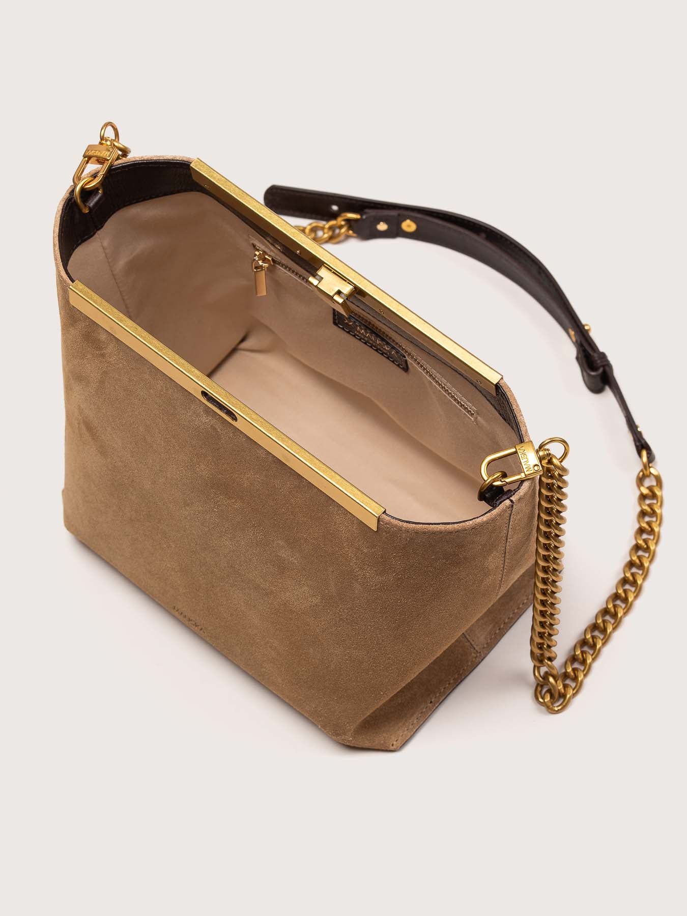 Forro de algodón y acabados internos del bolso MAUSKA Petra arena