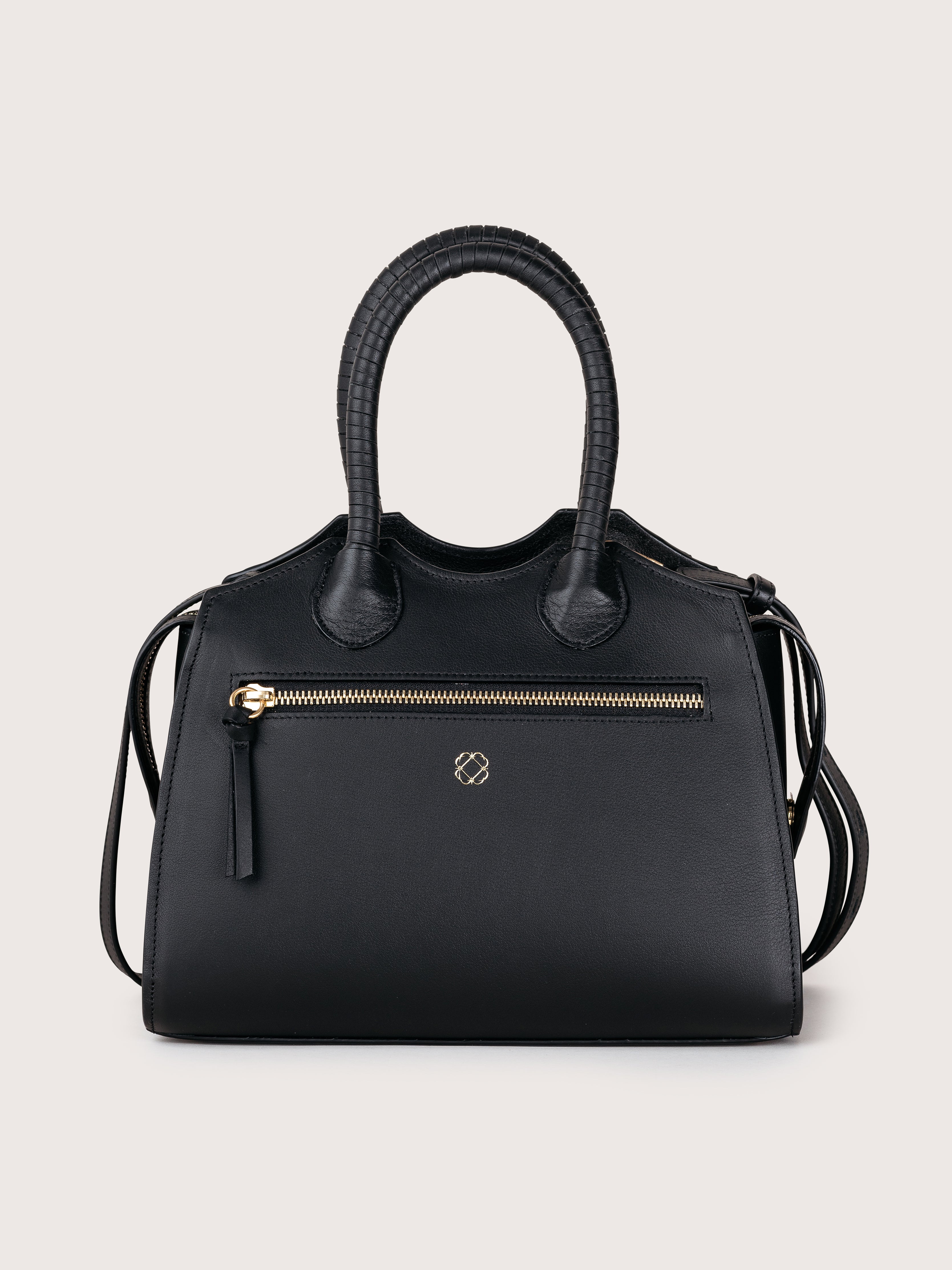 Reverso del bolso de piel Rosario negro  fabricado en Ubrique.