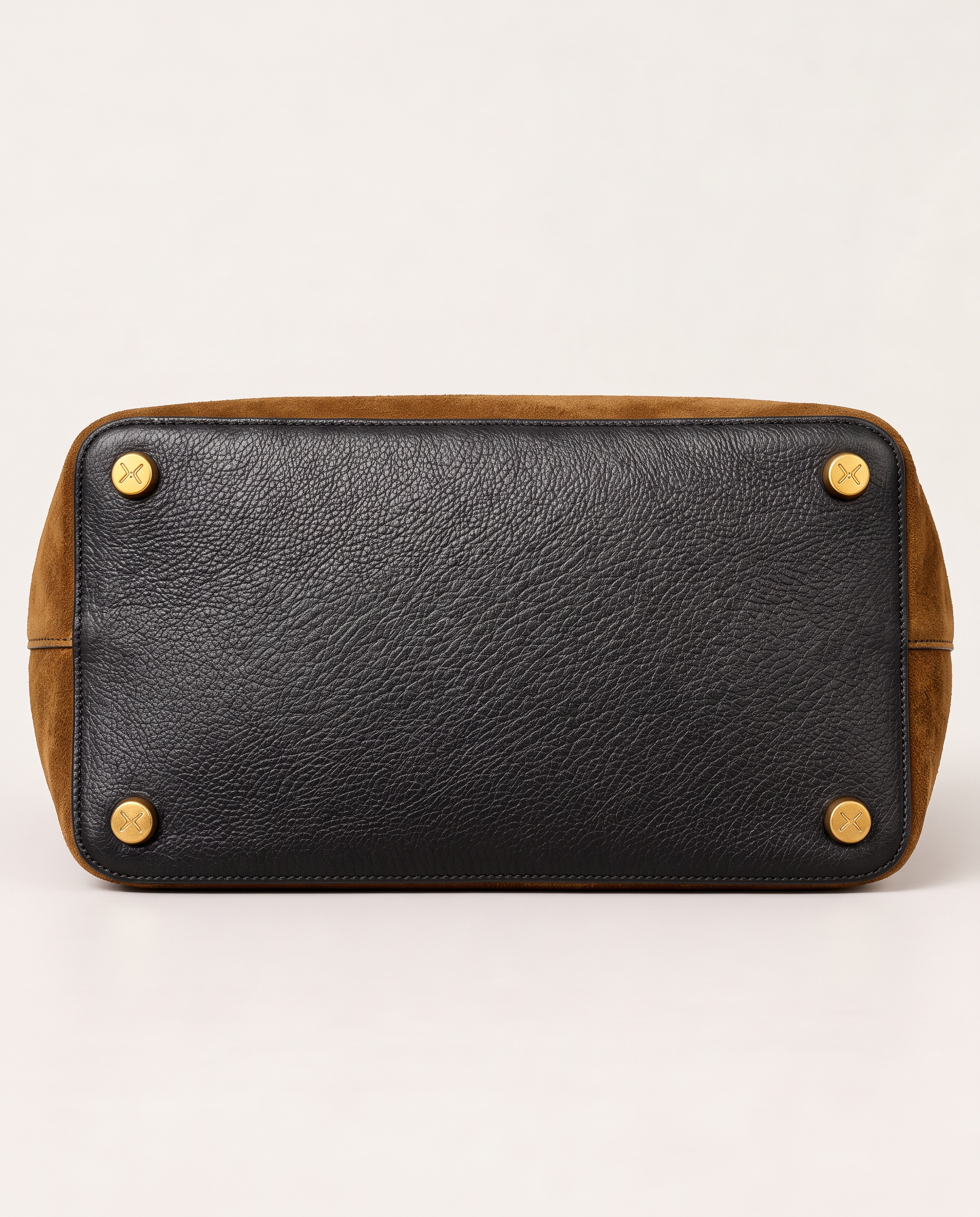 Base of the Fantôme tobacco suede and leather tote bag