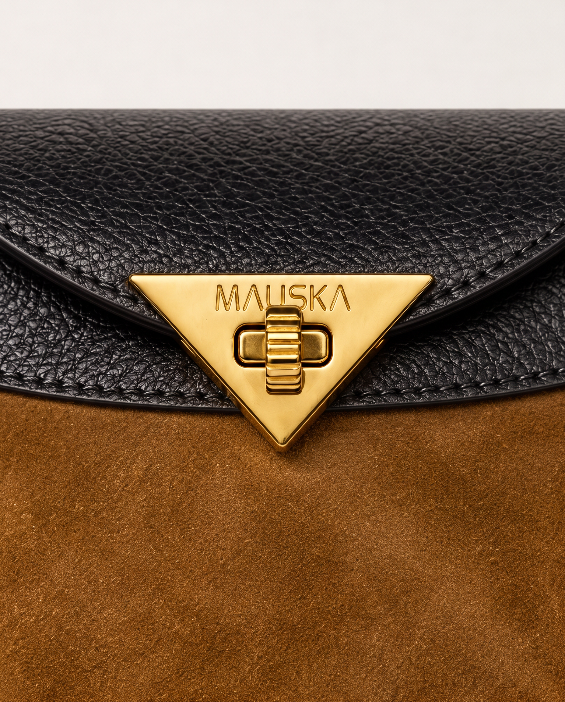 Detail of the Fantôme tobacco tote bag in suede and leather