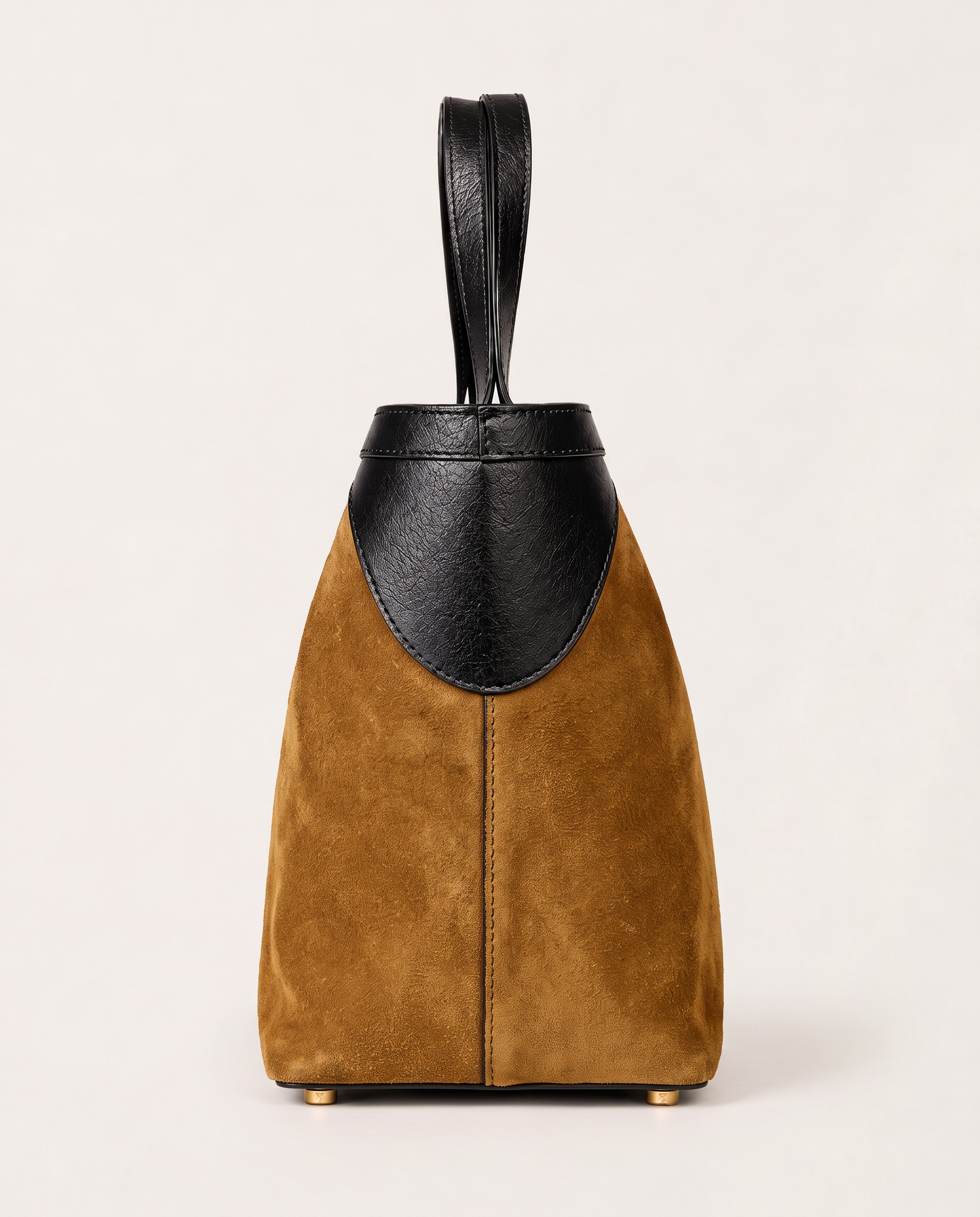Fantôme tobacco suede and leather tote bag, side view