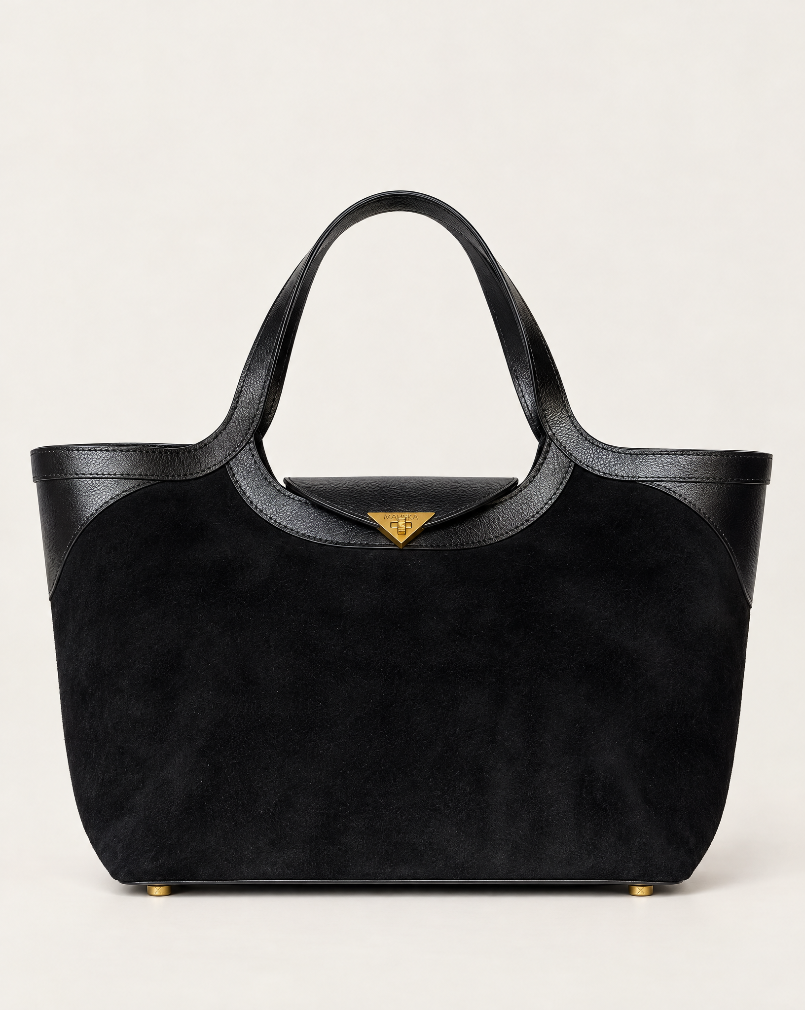 Fantôme black suede and leather tote bag, front view