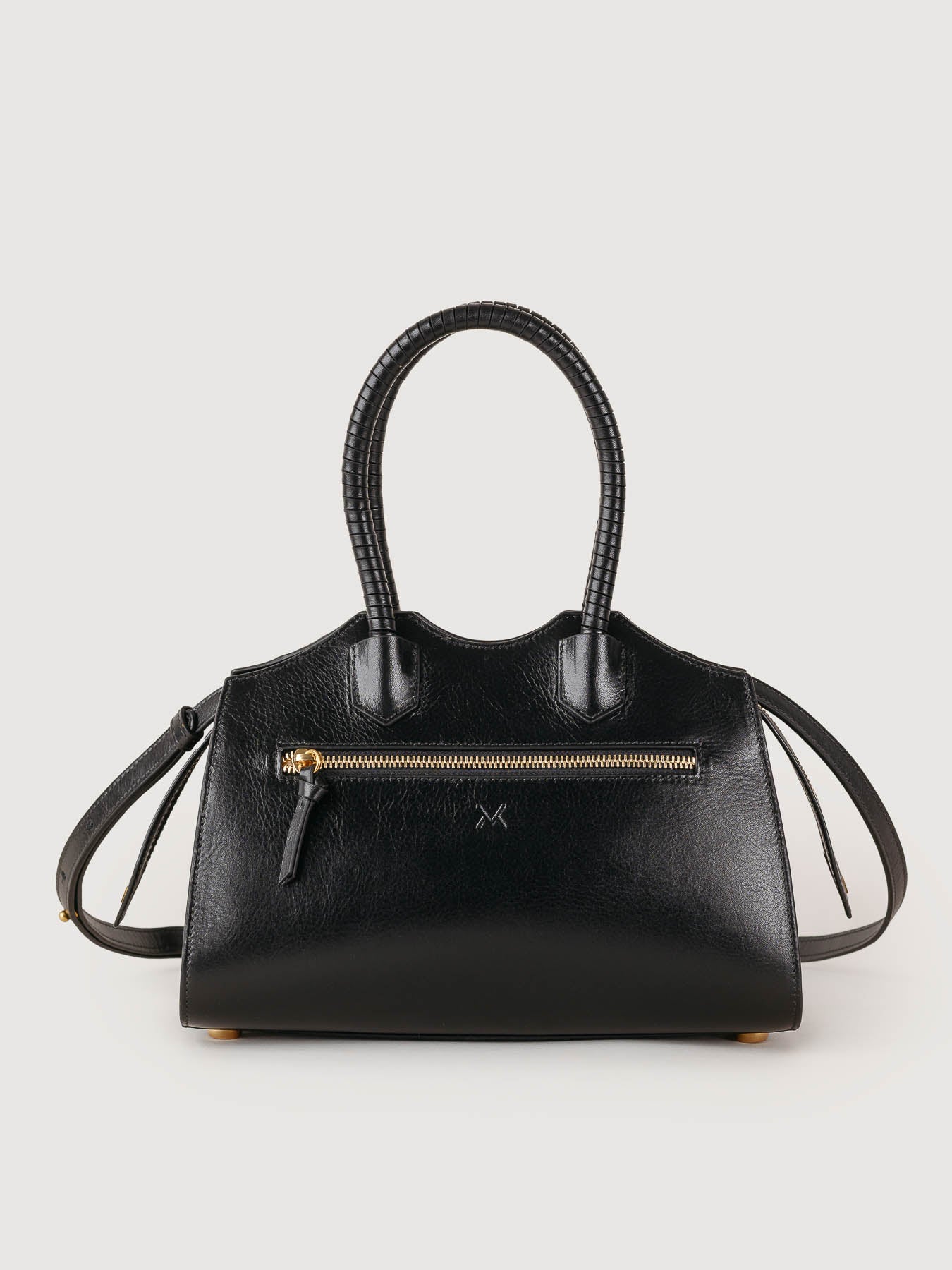 Black Rosario leather bag back view, handcrafted in Spain
