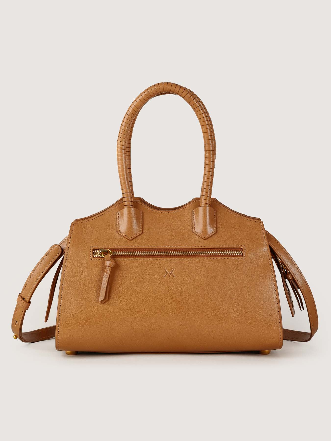 Back view of Rosario natural tan leather bag, minimalist design, made in Ubrique, Spain