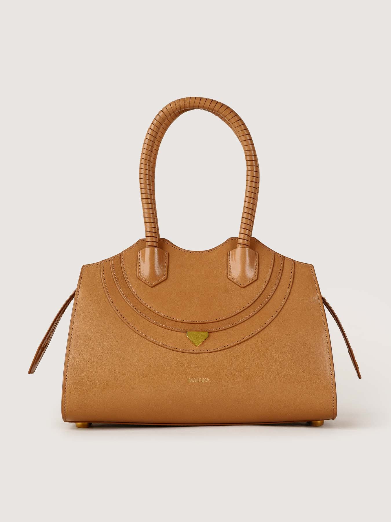 Rosario leather bag in natural tan, handcrafted in Ubrique, Spain, front view