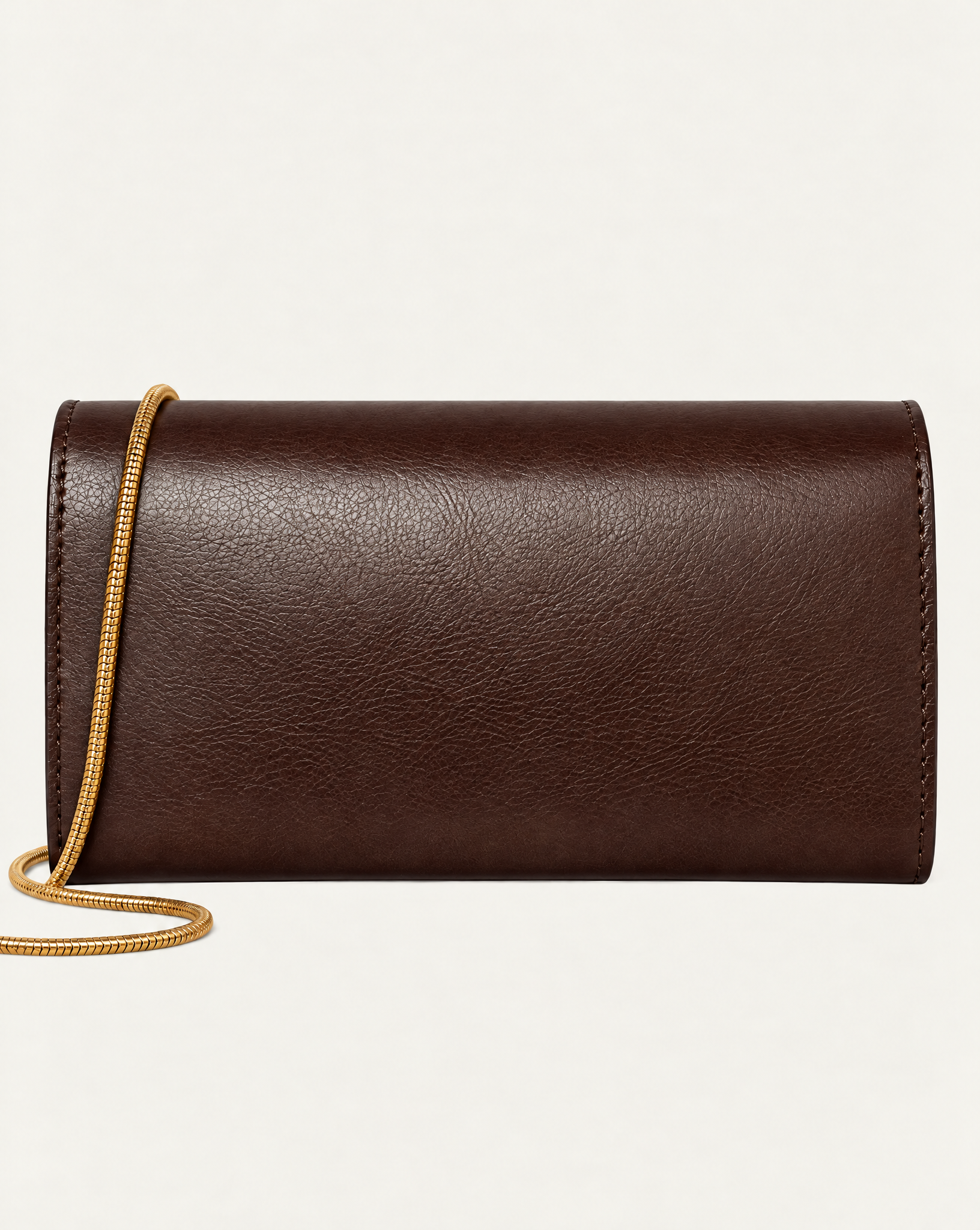 Back view of the VEGA tobacco color leather clutch bag by MAUSKA