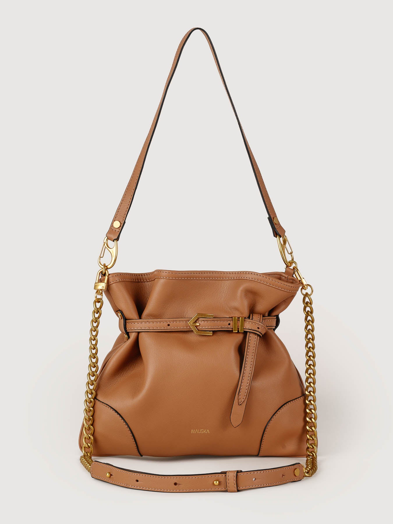 Front view of Pereira Mini habana leather bag handcrafted in Spain.