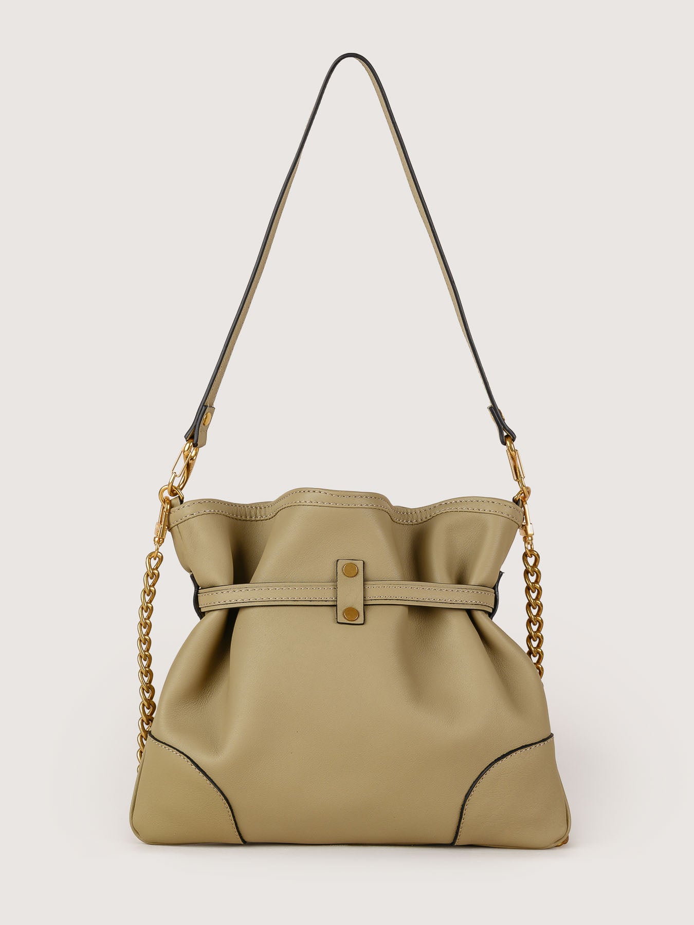 Back view of Pereira Mini light olive leather bag in premium leather.