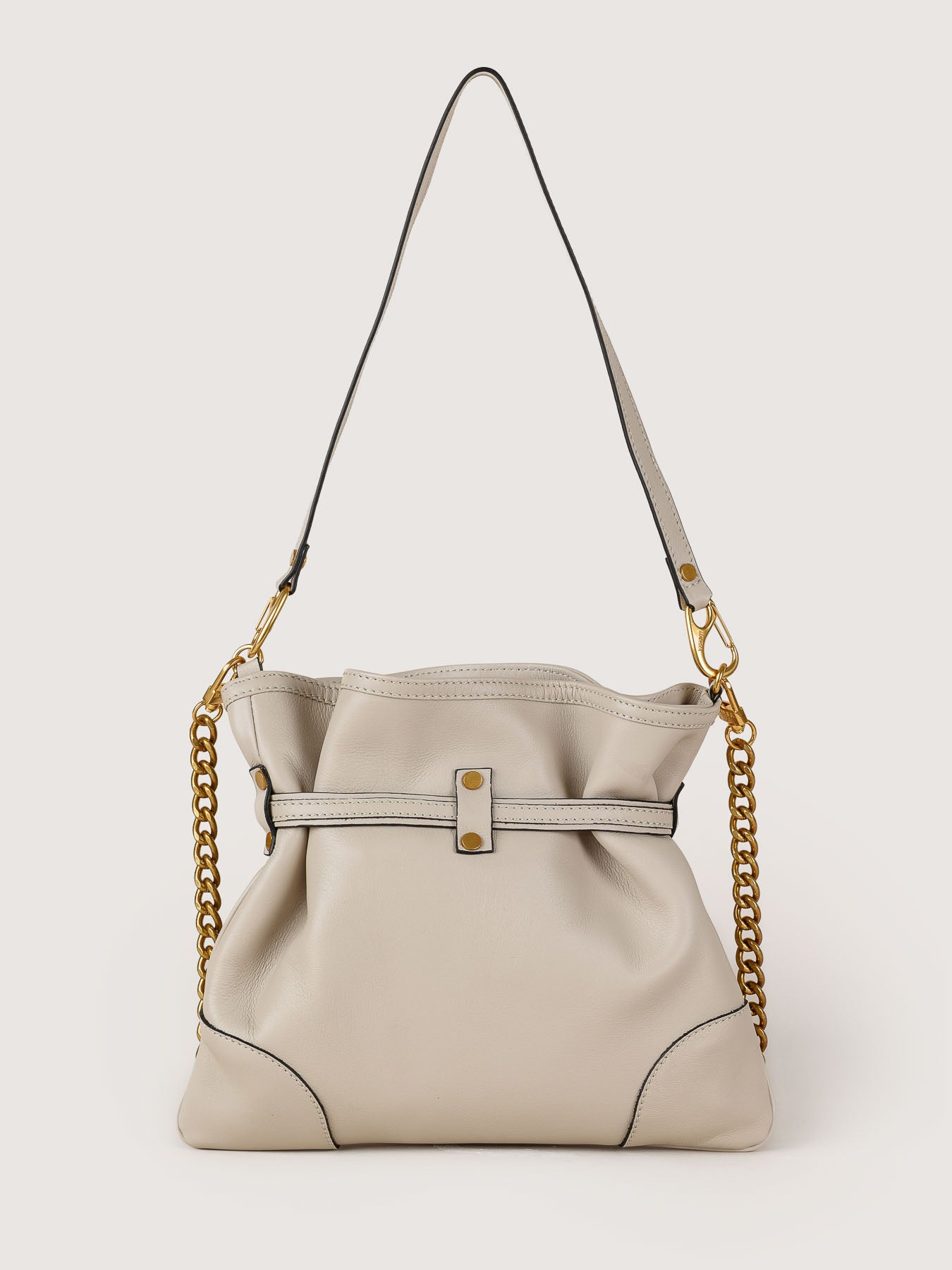 Back view of Pereira Mini pearl grey leather bag in premium leather.